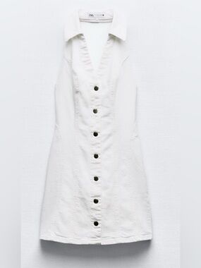 Zara White Denim Mini Dress with Button Front